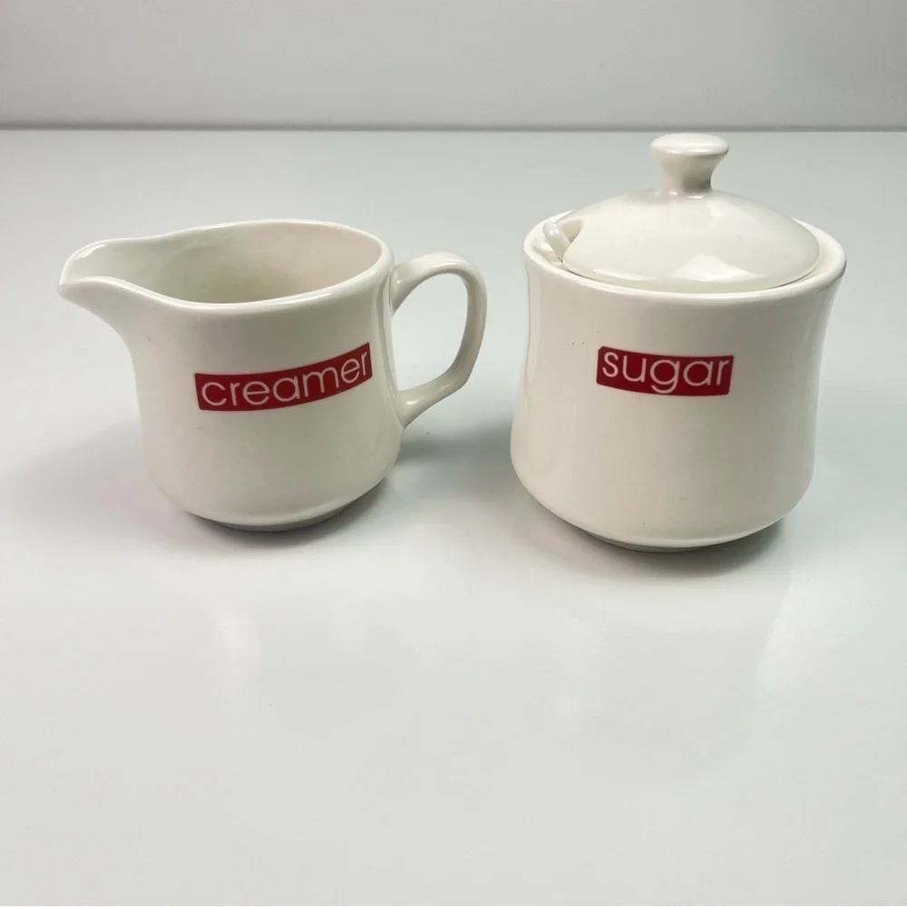 Vintage 1990’s Off-White Color with Red Writing Cream and Sugar Set